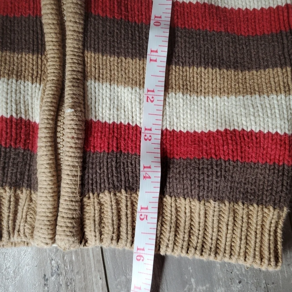 Gymboree 2009 Hooded Knit Striped Winter Sweater Full-Zip Brown Red Vintage